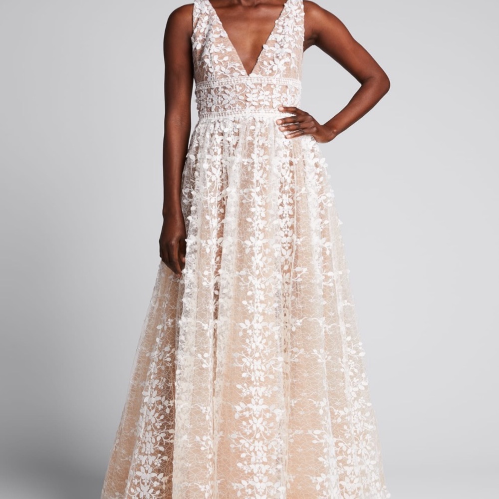 Bronx and Banco "Megan" evening gown in illusion floral lace, XS